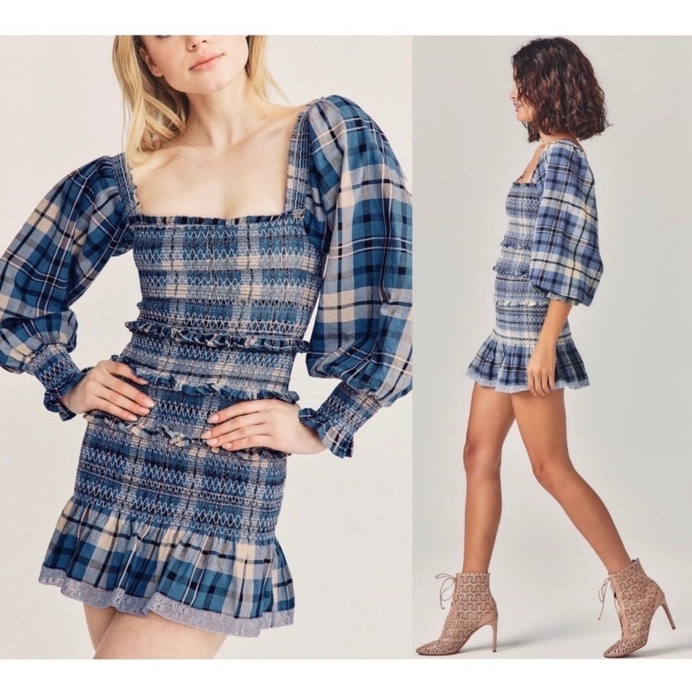 LoveShackFancy Stanley Smocked Mini Paid Long Sleeve Dress coquette cottagecore